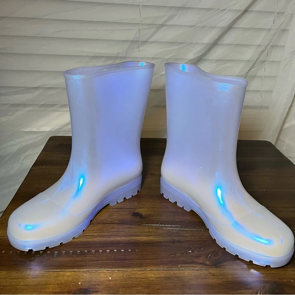 Mini Melissa Welly Big Girls Rain Boots Pearl Blue Irridescent Size 4 NIB